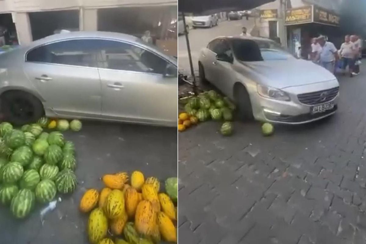 Lüks araç pazarcının emeğini ezdi geçti