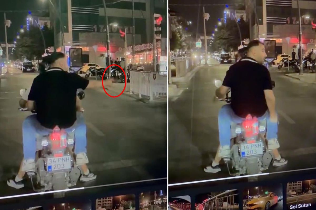 Küçükçekmece'de motosikletli şahsın silah doğrulttuğu anlardan alınan ekran görüntüsü