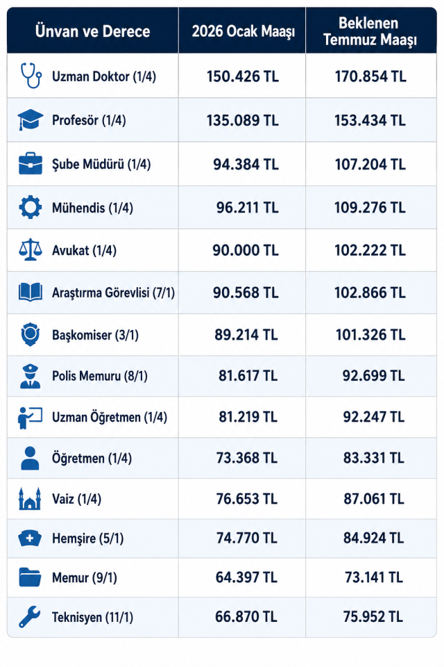 New salary table by profession