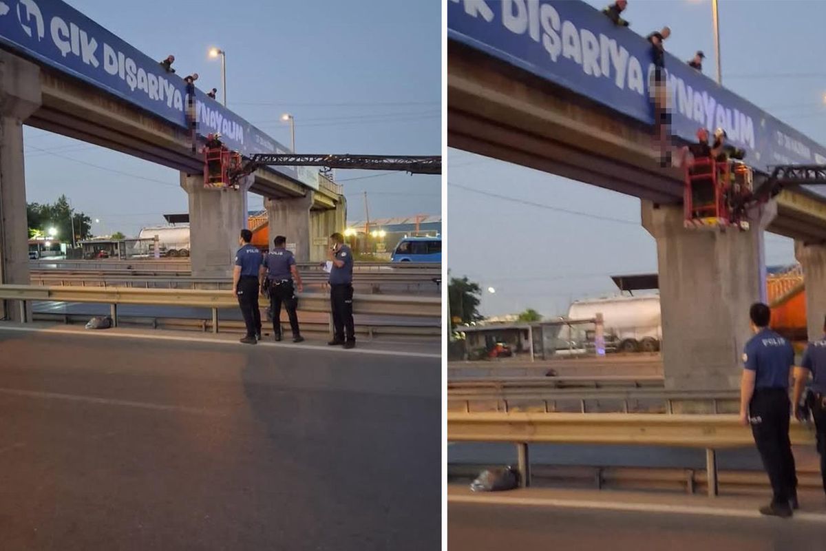 Yarı çıplak şahıs üst geçitte asılı bulundu