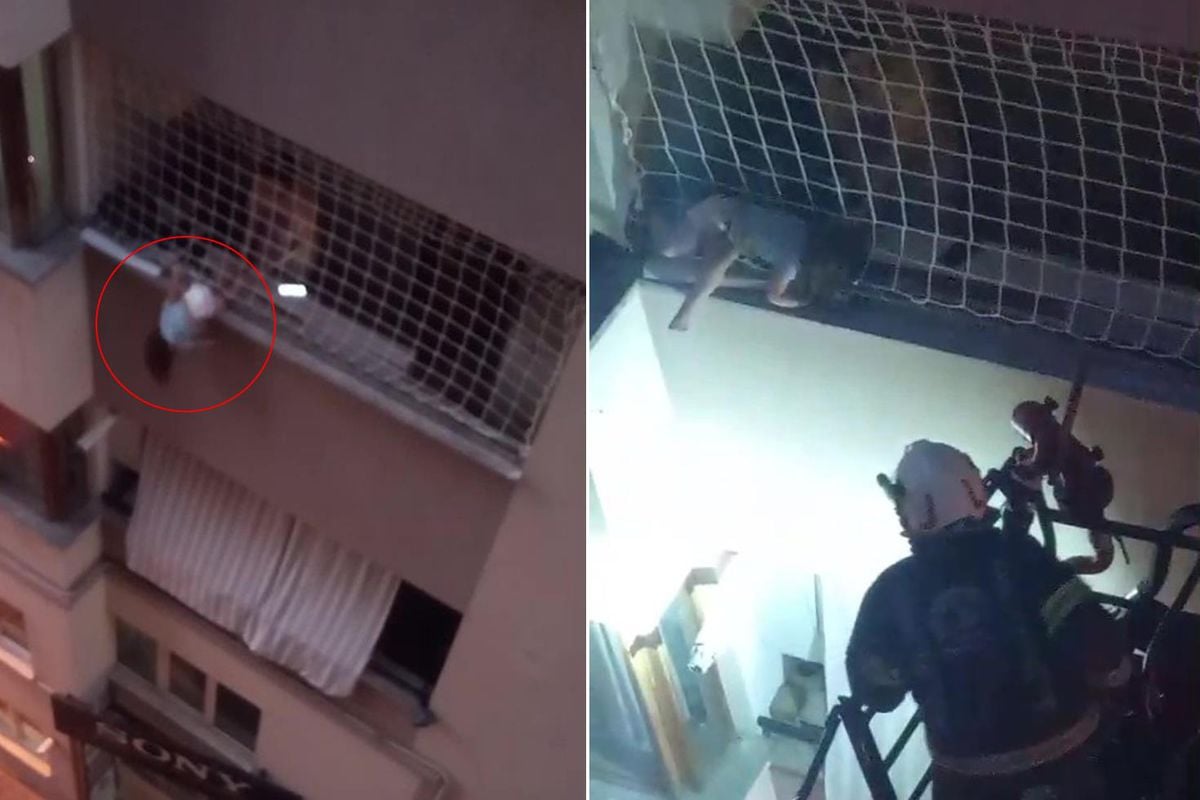 Küçük çocuk balkon filesinde dakikalarca asılı kaldı! İtfaiye erinden duygulandıran sözler