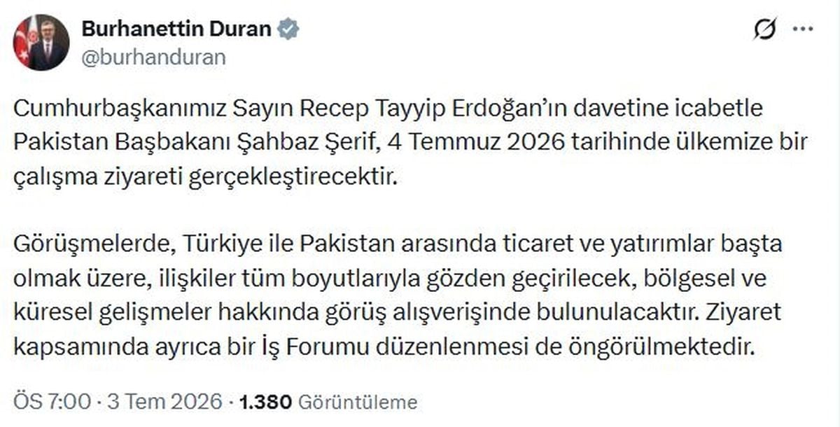 Pakistan Başbakanı Şahbaz Şerif, 4 Temmuz'da Türkiye'ye Çalışma Ziyareti Gerçekleştirecek
