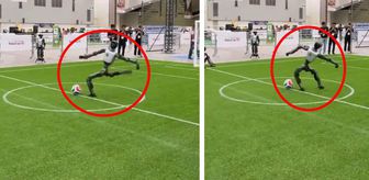 Şut çekmek isteyen robot kendisini sakatladı