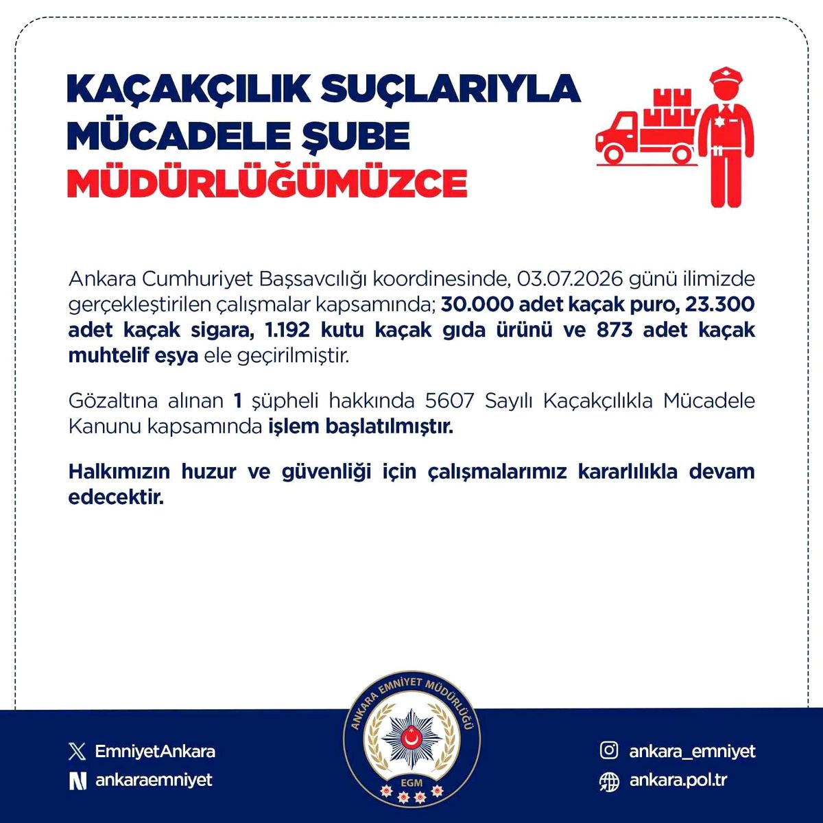 Ankara'da polis tarafından düzenlenen kaçakçılık operasyonunda ele geçirilen kaçak purolar ve sigaralar.