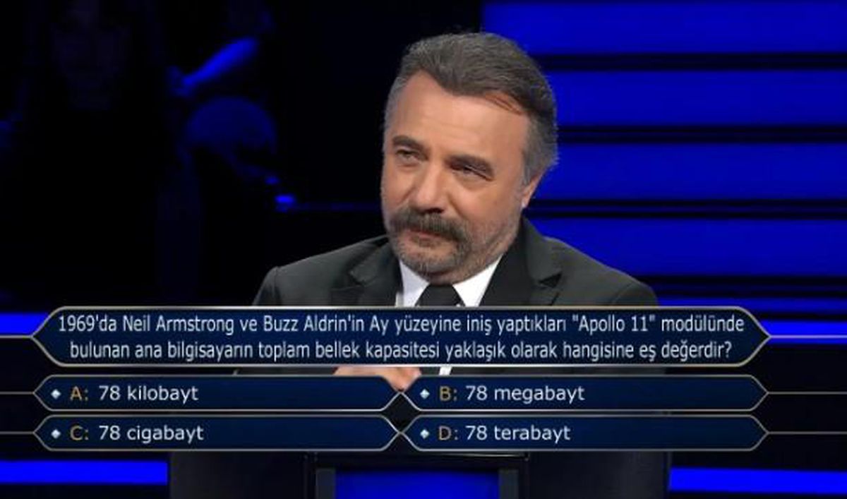 Kim Milyoner Olmak İster yarışmasında sorulan Apollo 11 bilgisayar bellek kapasitesi sorusu.