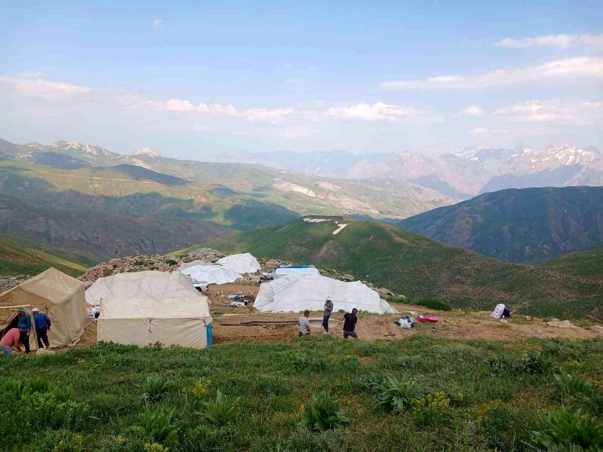 Hakkari'de yayla yollarının açılmasıyla vatandaşlar Binmizit Yaylalarına çıkarak çadır kuruyor.