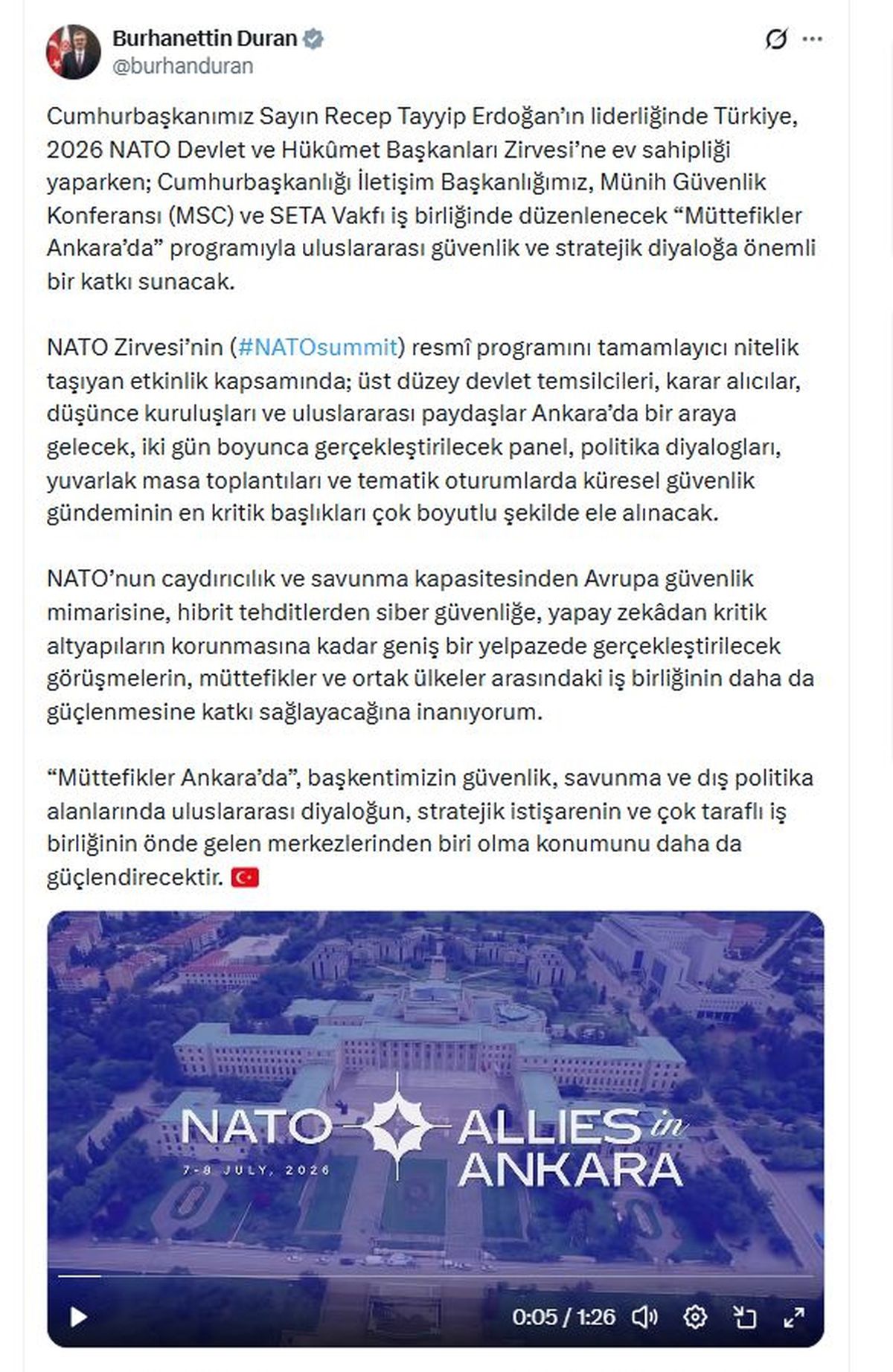 NATO Zirvesi Kapsamında "Müttefikler Ankara'da" Programı Düzenlenecek