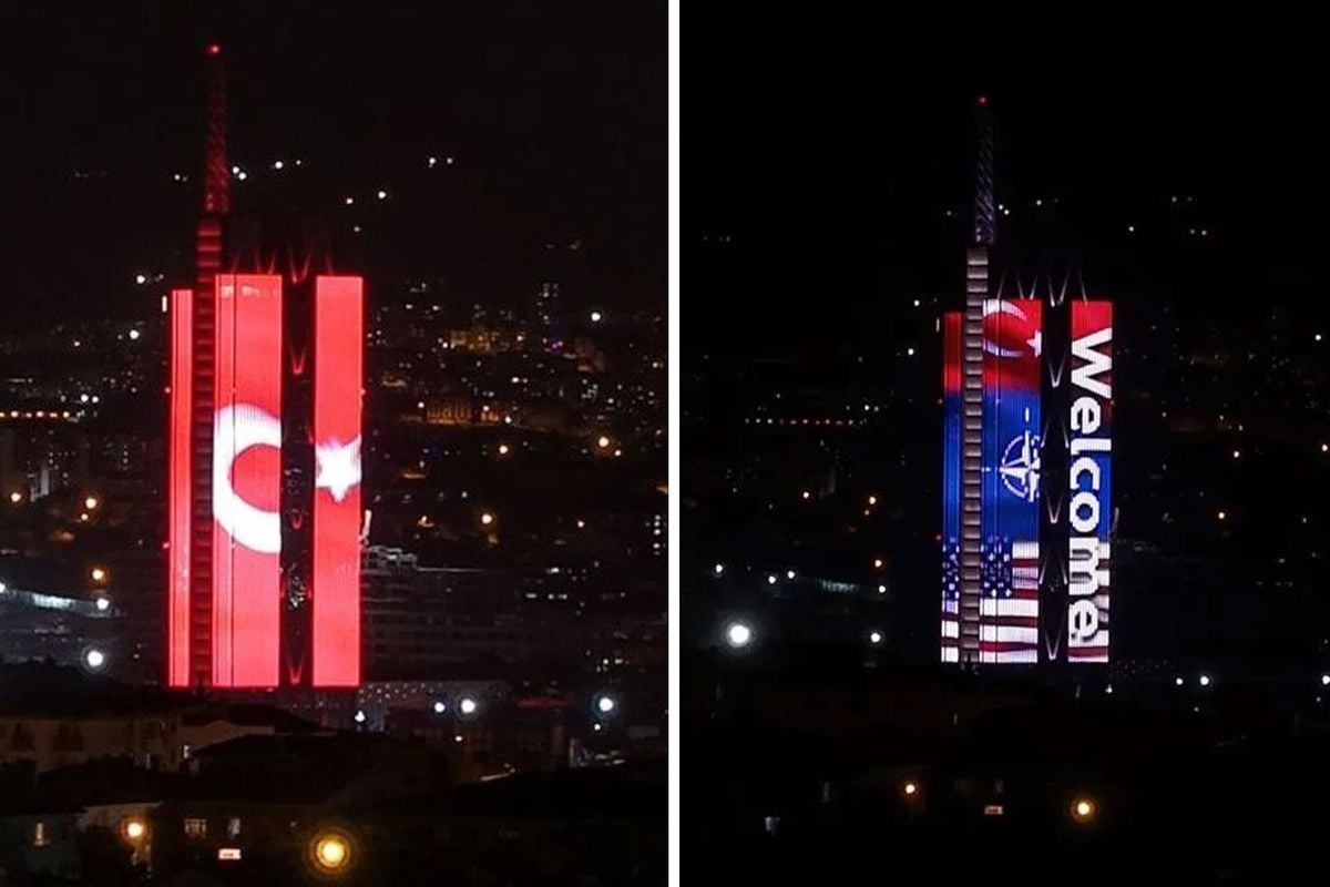 Ankara'da NATO üyesi ülkelerin bayrakları binaya yansıtıldı