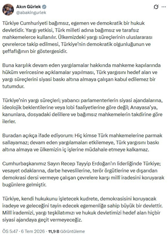 Minister Gürlek responds to EP Rapporteur