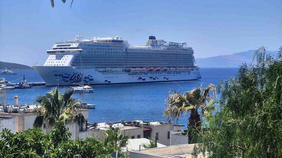 Malta bayraklı dev yolcu gemisi Aroya'nın Bodrum limanına yanaşması.