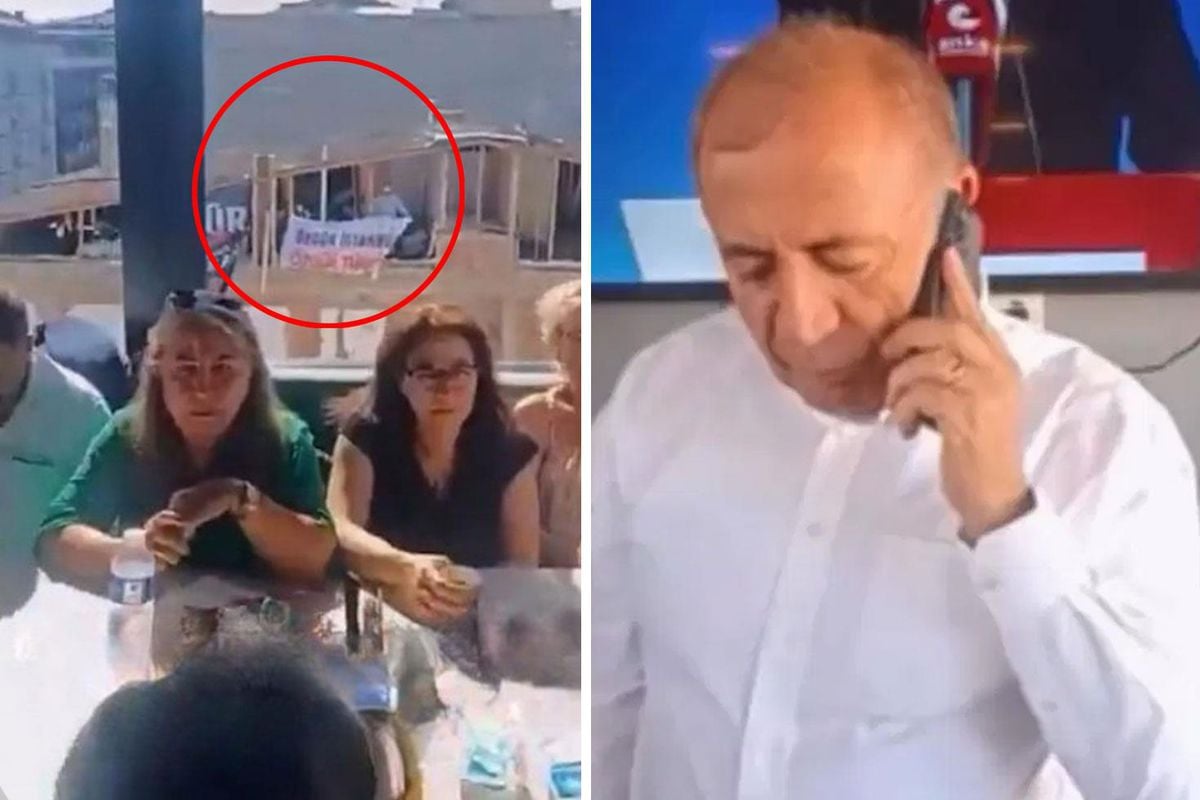 Gürsel Tekin'in katıldığı bir toplantıda CHP Gençlik Kolları üyelerinin pankart açması.