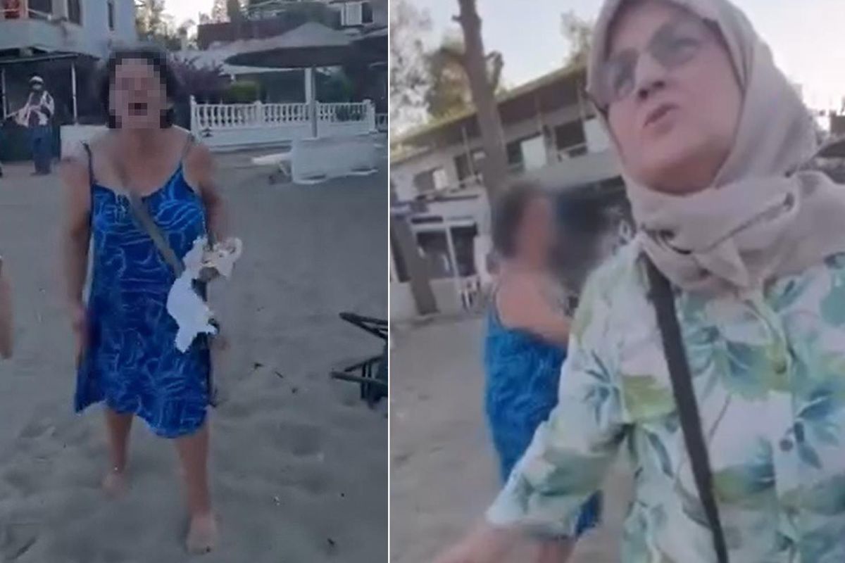 Seferihisar'da plajda başörtülü anne ve kıza saldıran şüphelinin adliyeye sevk edilmesi.