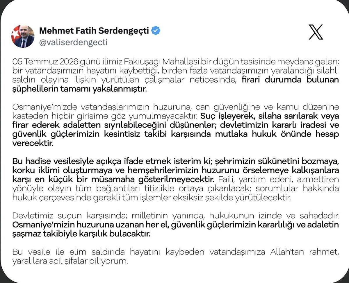 Osmaniye'de düğün salonundaki cinayette firari şüpheliler de yakalandı