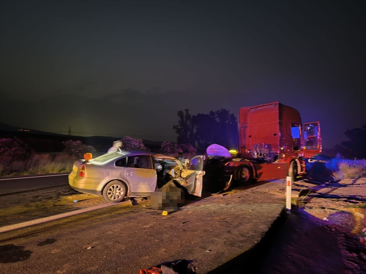 Adana Ceyhan'da park halindeki tıra çarpan otomobilin karıştığı trafik kazası.