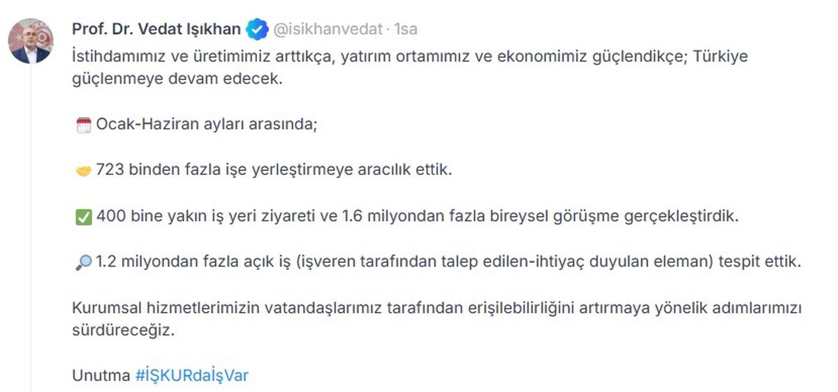 Bakan Işıkhan: 723 binden fazla işe yerleştirmeye aracılık ettik