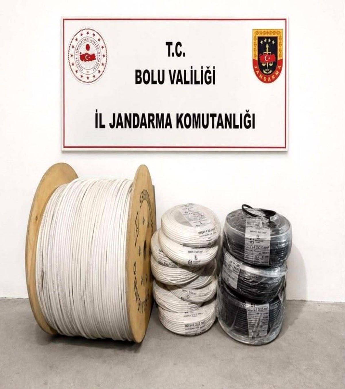 Bolu'da jandarma ekipleri tarafından gözaltına alınan kablo hırsızlığı şüphelileri.