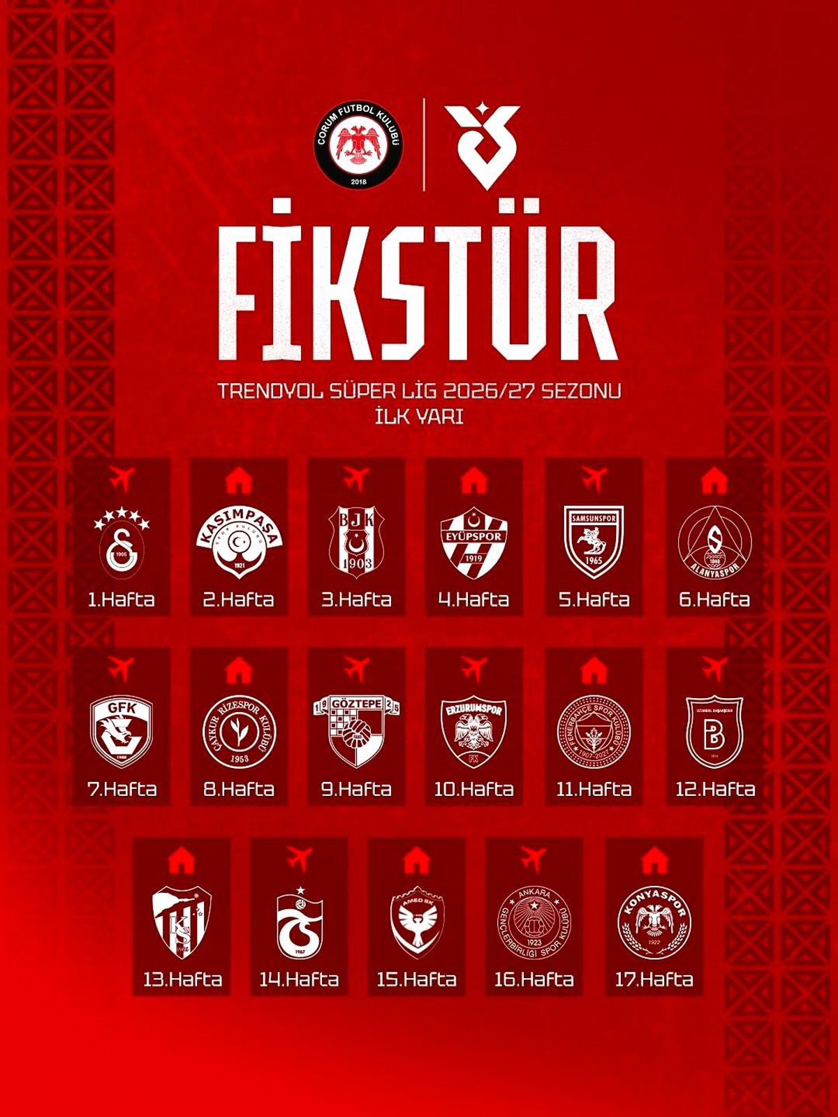 Çorum FK, Süper Lig macerasına Galatasaray deplasmanında başlayacak