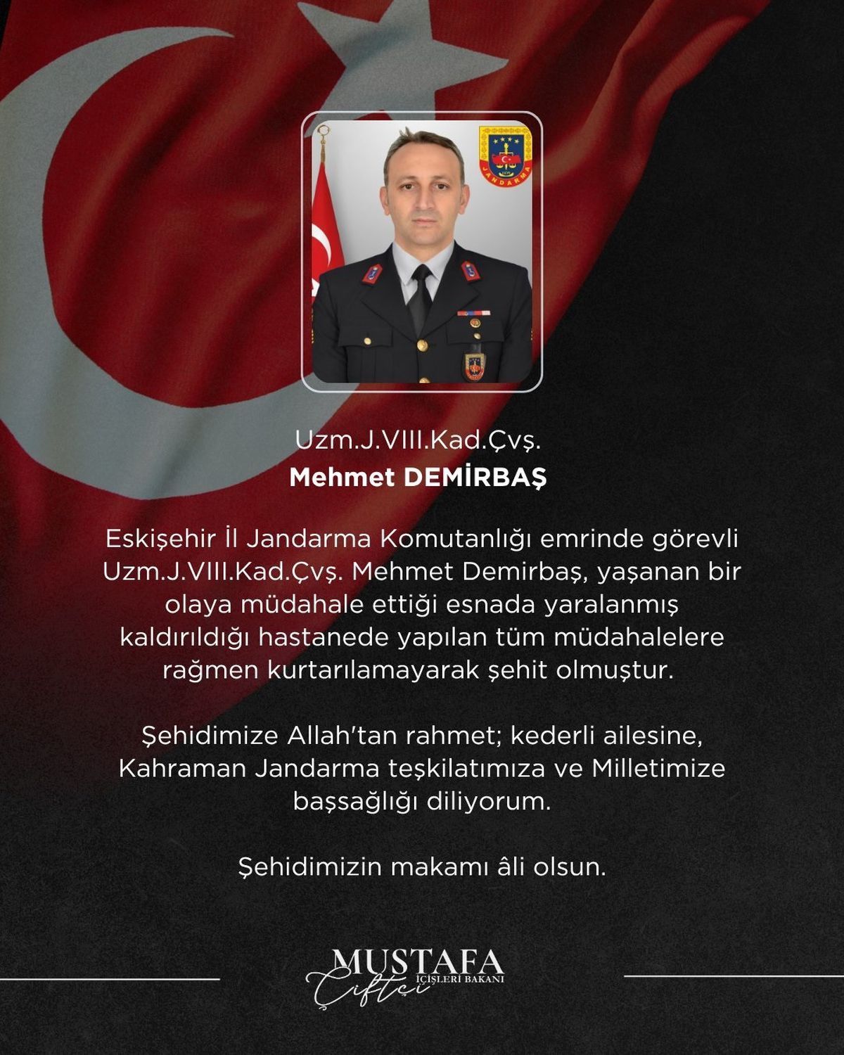 Eskişehir'de Jandarma Çavuş Mehmet Demirbaş Şehit Oldu
