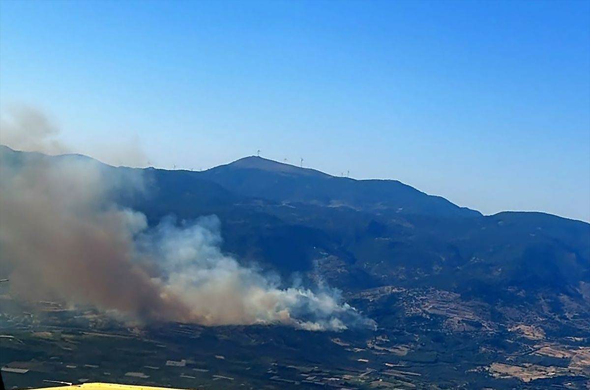 İzmir'de tarım alanından makiliğe sıçrayan yangına müdahale ediliyor