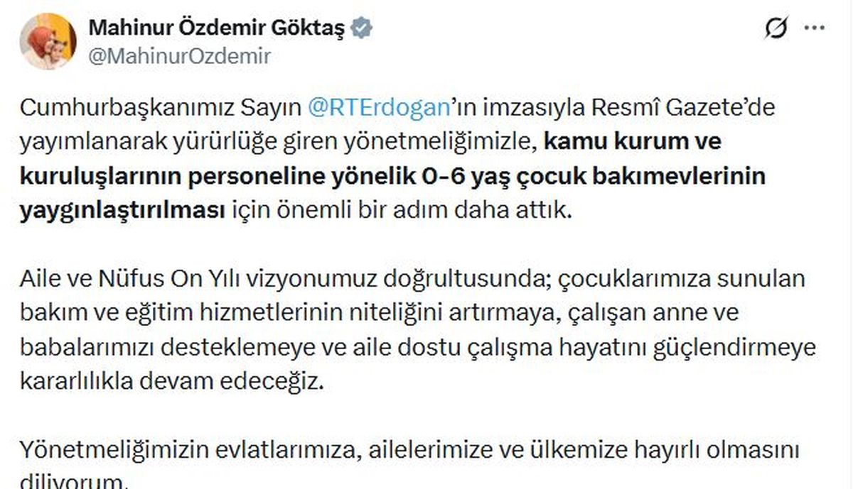 Bakan Göktaş: Kamuda 0-6 yaş çocuk bakımevleri için yeni adım attık