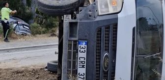 Arsuz'da otomobil tarlaya savruldu, ticari araç takla attı