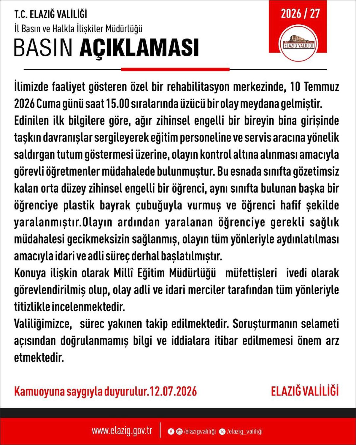 Elazığ'da şiddet uygulanan rehabilitasyon merkezine adli ve idari soruşturma başlatıldı