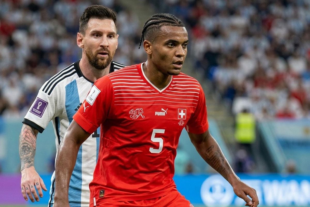 Manuel Akanji'nin açıklama yaparken çekilmiş bir fotoğrafı.