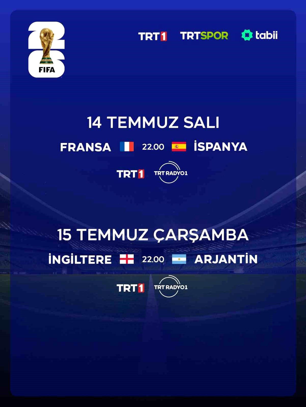 2026 FIFA Dünya Kupası yarı final maçları yarın başlıyor.
