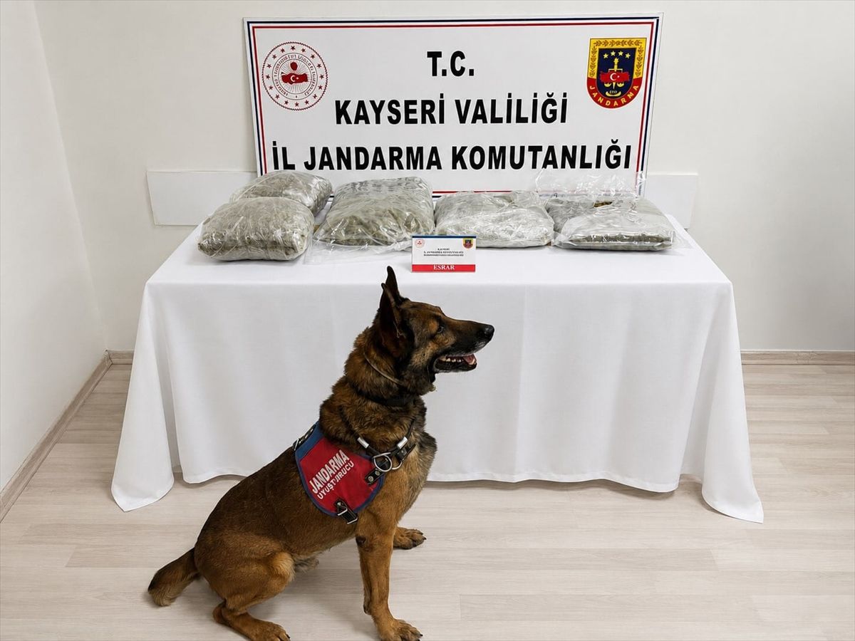 Kayseri'de jandarma ekiplerince durdurulan bir otomobilin bagajında ele geçirilen uyuşturucu maddeler.
