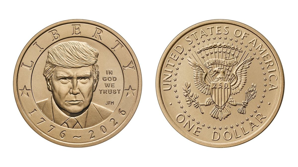 ABD Hazine Bakanı Scott Bessent'in duyurusunun ardından Donald Trump portreli 1 dolarlık altın madeni para görseli.
