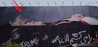 Ülkenin en ünlü meydanında 'tabutta yatan Trump' afişi! Üzerinde sloganlar yer aldı