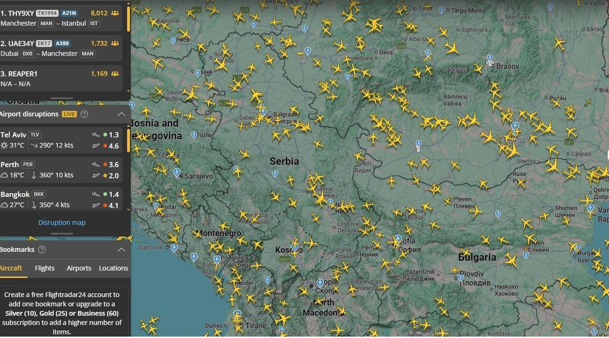 Mason Greenwood'u taşıyan THY uçağı FlightRadar24 uygulamasında takip edilirken