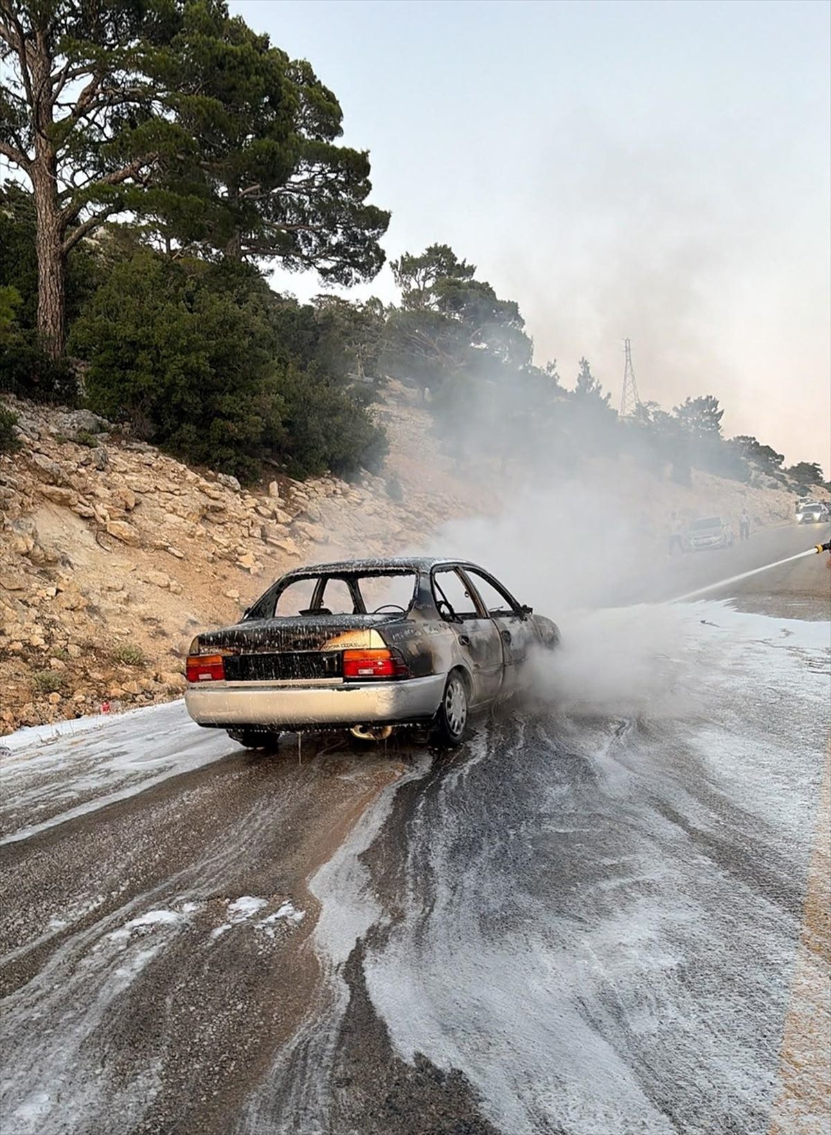 Mersin'de seyir halindeyken alev alan otomobilde hasar oluştu