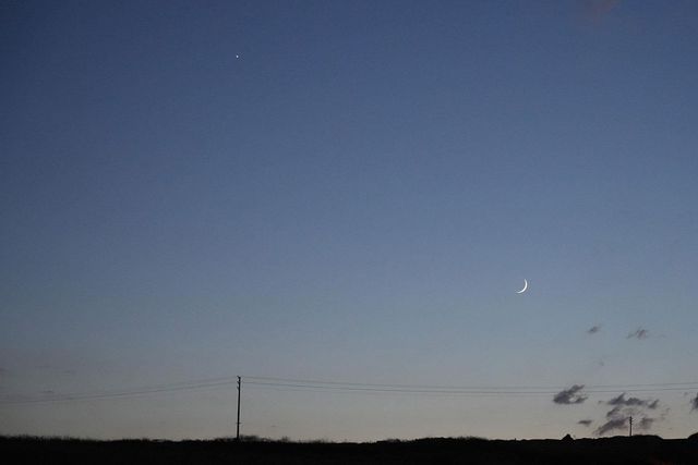 Crescent Moon and Venus seen in the evening sky