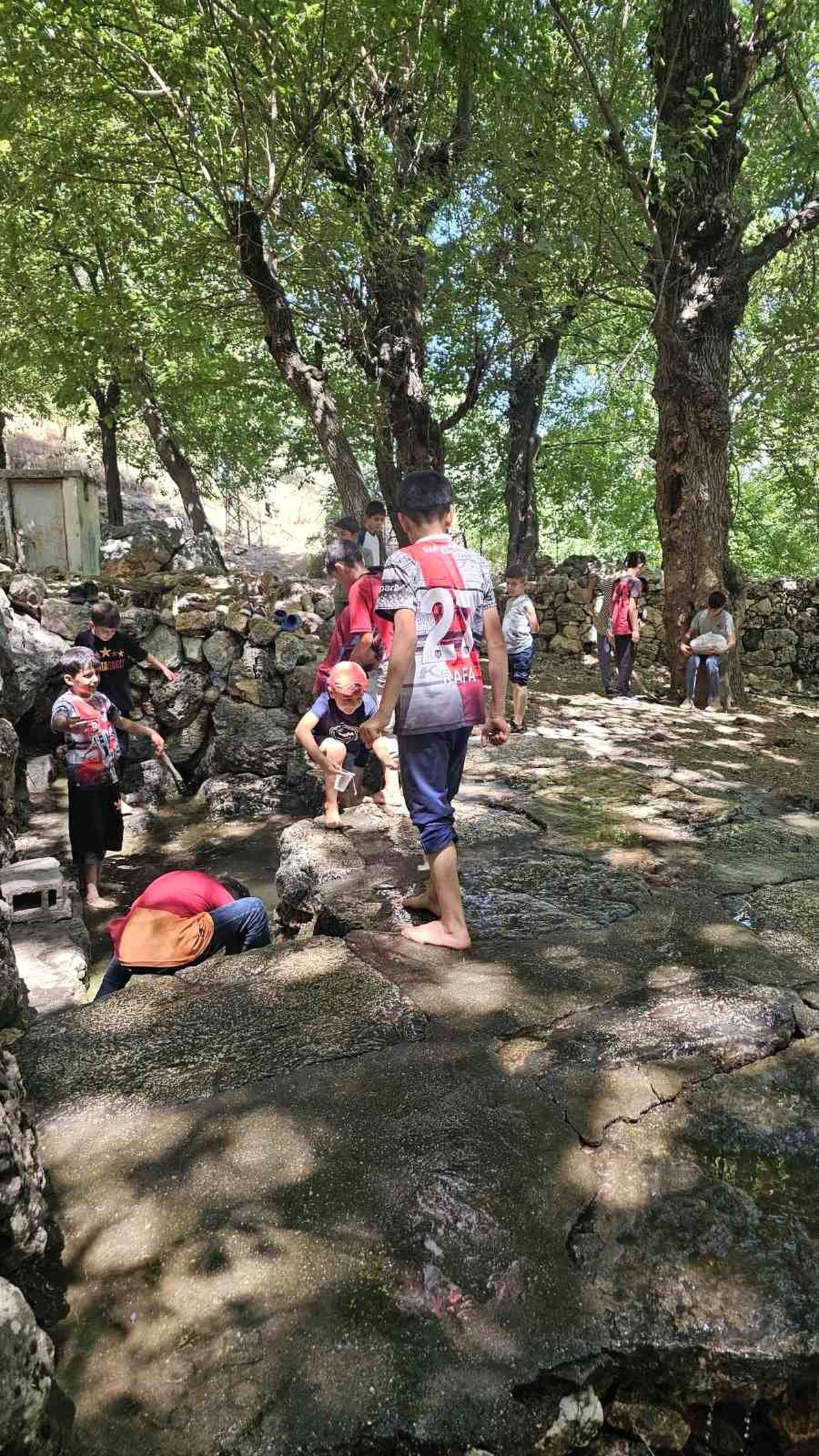 Diyarbakır'ın Silvan ilçesinde köy imamı ve öğrencilerinin temizleyip düzenlediği köy çeşmesi ve piknik alanı