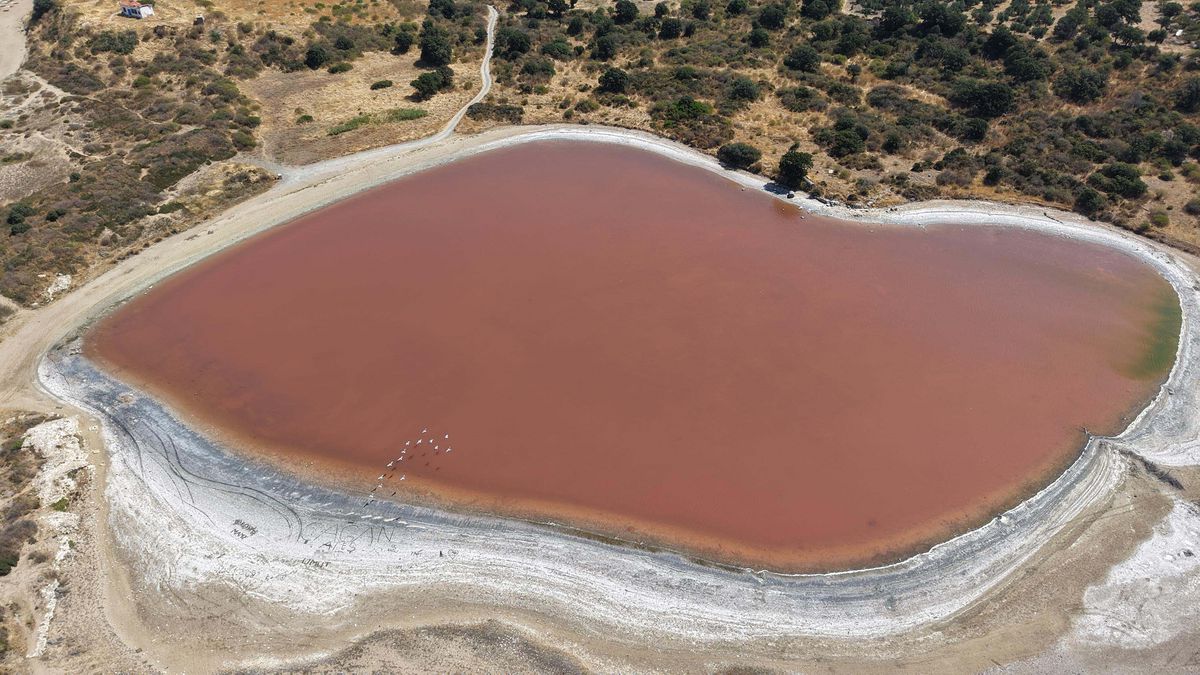 Çanakkale'nin Ezine ilçesindeki Kalpli Göl'ün pembe renge bürünmüş hali.