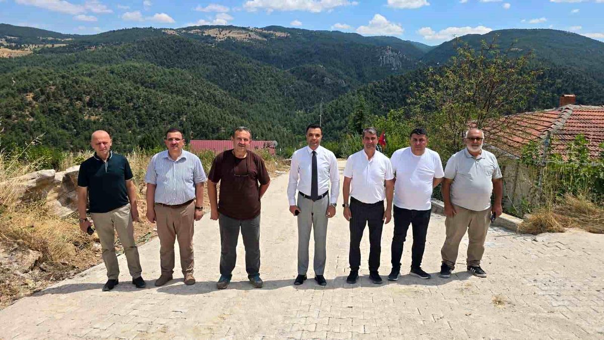 Söğüt'te köy yollarında parke taşı döşeme çalışması yapılıyor.