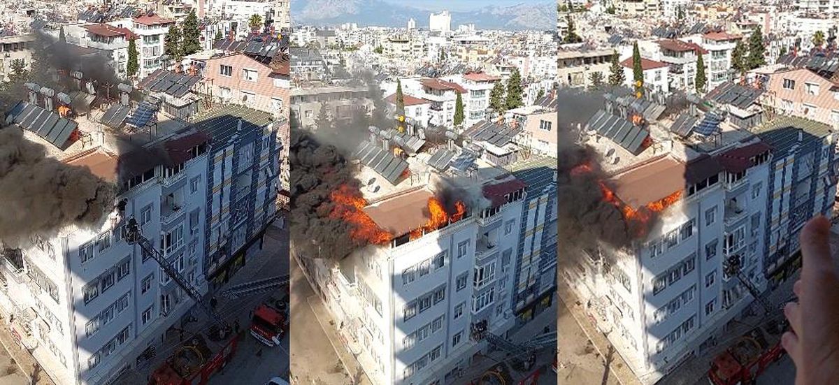 Antalya'da 5 katlı binanın terasındaki yangında can pazarı