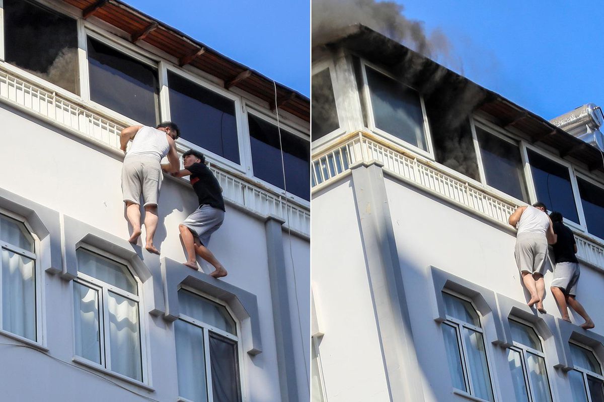 Ölümle burun buruna! 5. katın korkuluklarında asılı kaldılar