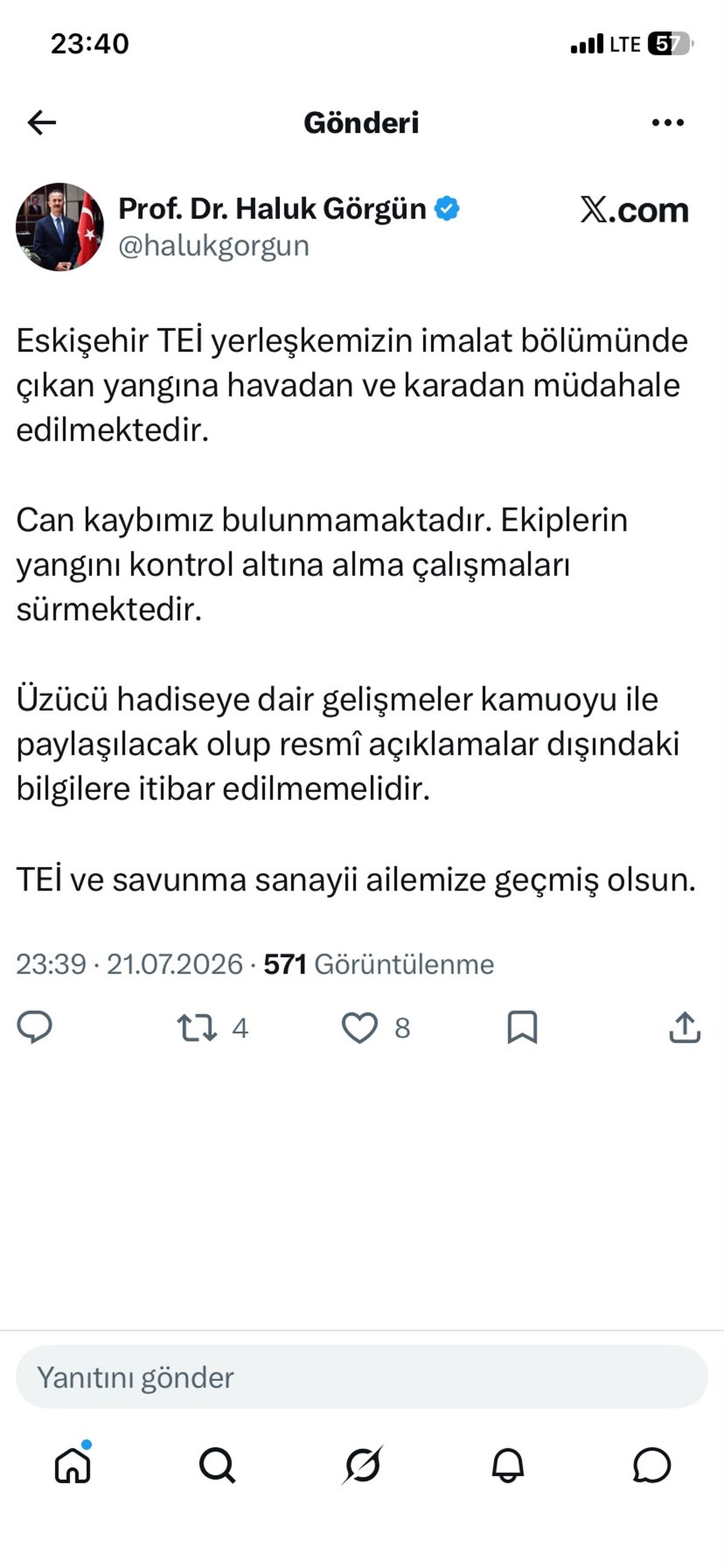 Eskişehir TEI yerleşkesinde çıkan yangına müdahale ediliyor.