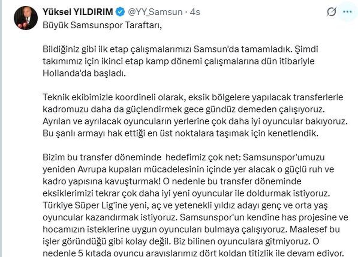 Yüksel Yıldırım: 'Ayrılan oyuncuların yerine çok daha iyilerine bakıyoruz'