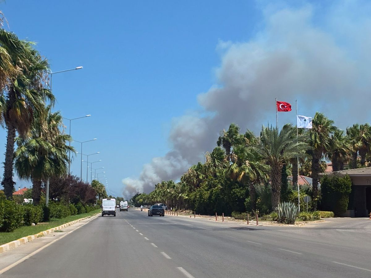 Antalya'nın Kepez ilçesinde orman yangınına müdahale eden itfaiye ekipleri.