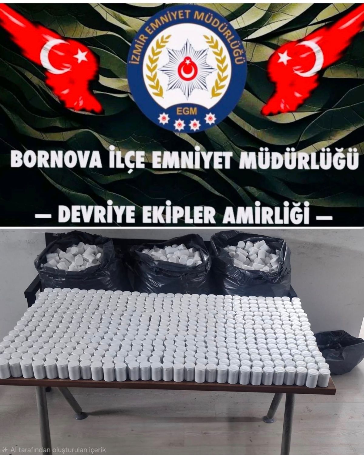 Bornova'da polis kovalamacası sonucu durdurulan araçtan çok sayıda sentetik hap çıktı.