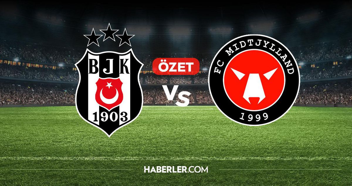 Beşiktaş ve Midtjylland futbolcularının mücadele ettiği bir anı gösteren görsel.
