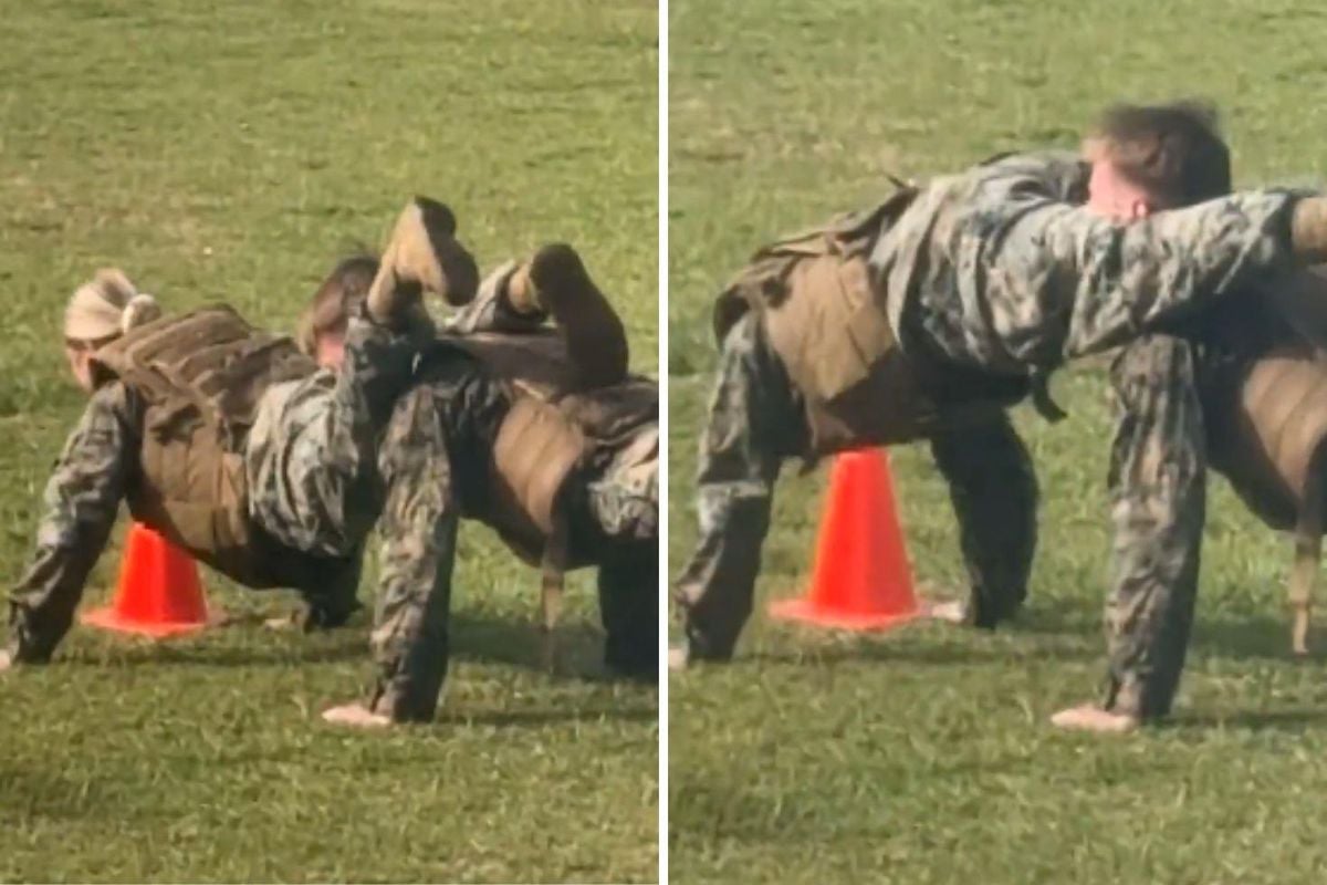 Kadın partnerinin bacak arasına kafası sıkışan askerin zor anları
