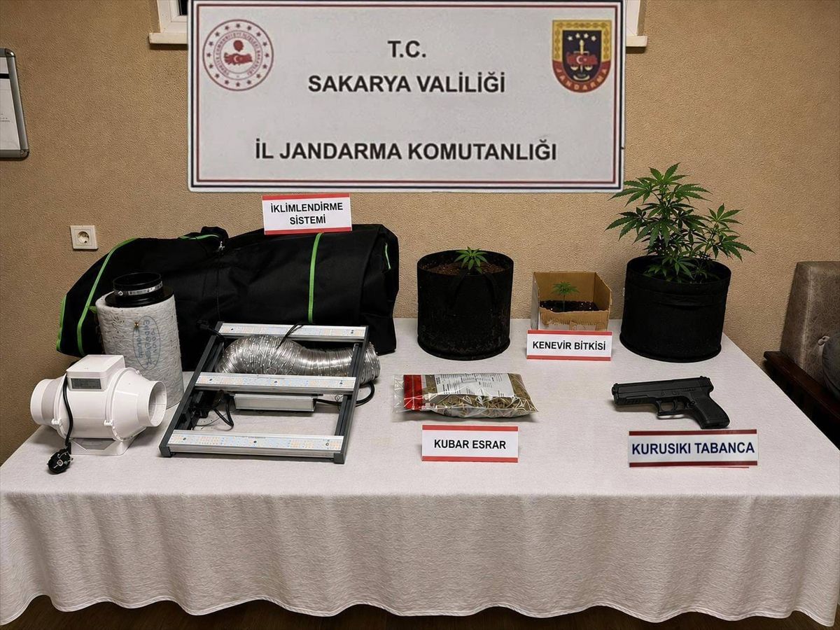 Sakarya'da uyuşturucu operasyonunda ele geçirilen uyuşturucu maddeler ve silahlar.