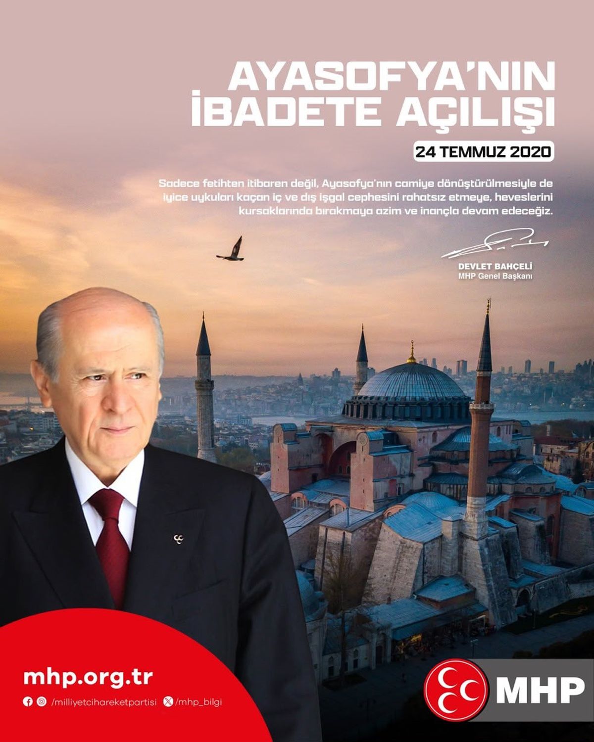 Bahçeli'den Ayasofya'nın İbadete Açılış Yıldönümü Mesajı