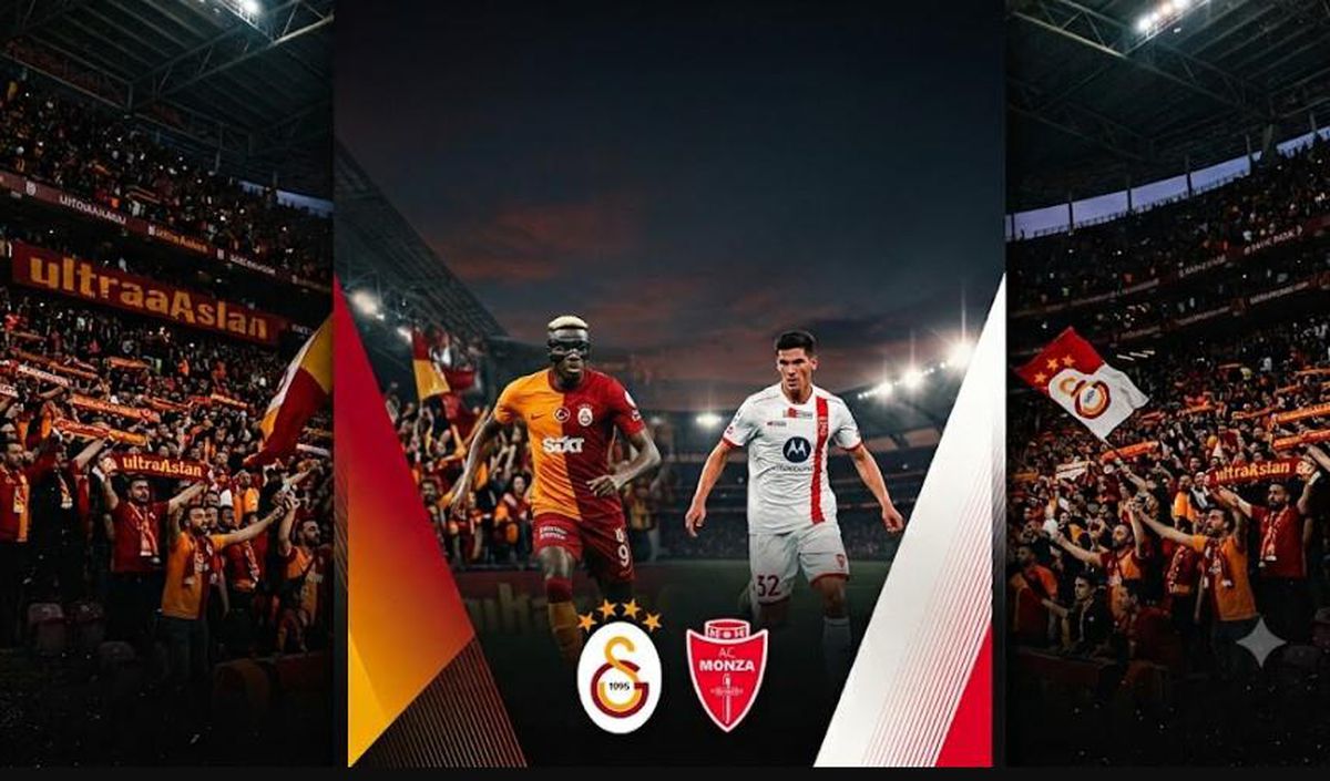 Galatasaray futbol takımı logosu ve Monza futbol takımı logosu yan yana.