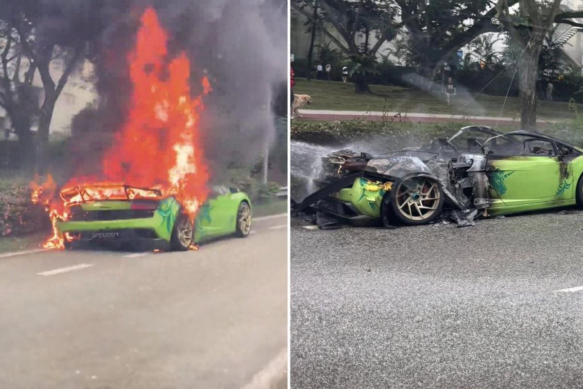 Singapur'da seyir halindeyken alev alan milyonluk Lamborghini Gallardo