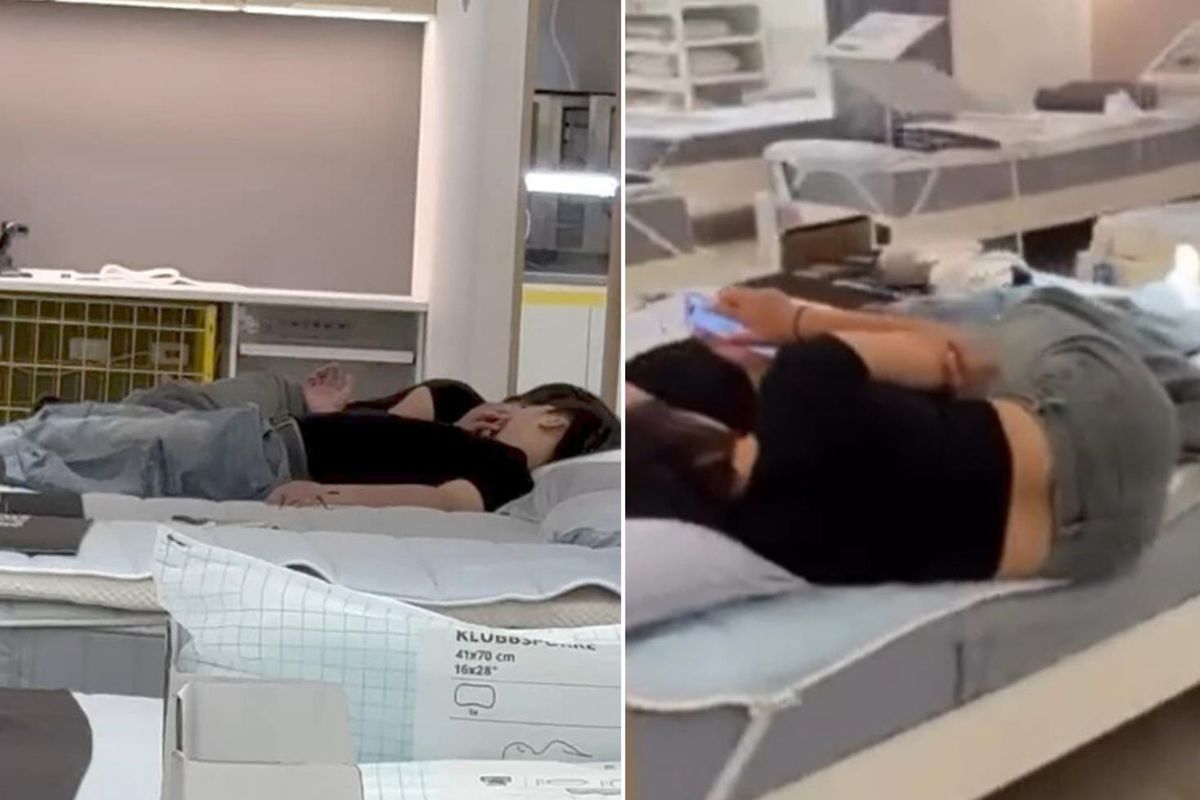Mobilya mağazasında skandal görüntü! Çevredekilere aldırış etmediler